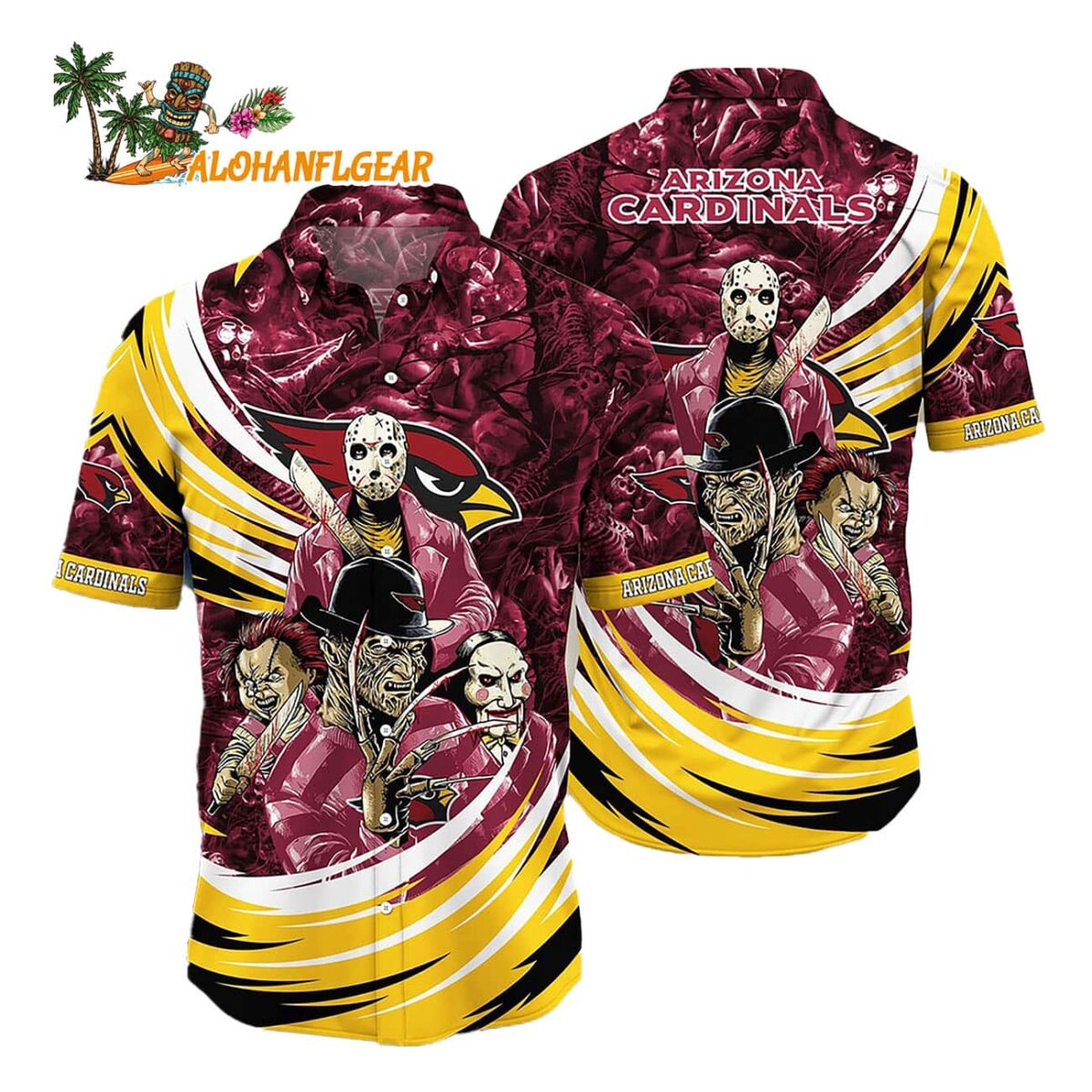 Arizona Cardinals Halloween Horror Movie Characters Hawaiian Shirt 1