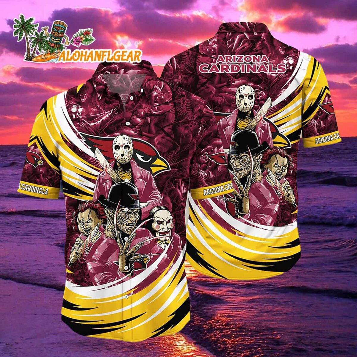 Arizona Cardinals Halloween Horror Movie Characters Hawaiian Shirt 1 Arizona Cardinals Halloween Horror Movie Characters Hawaiian Shirt 2