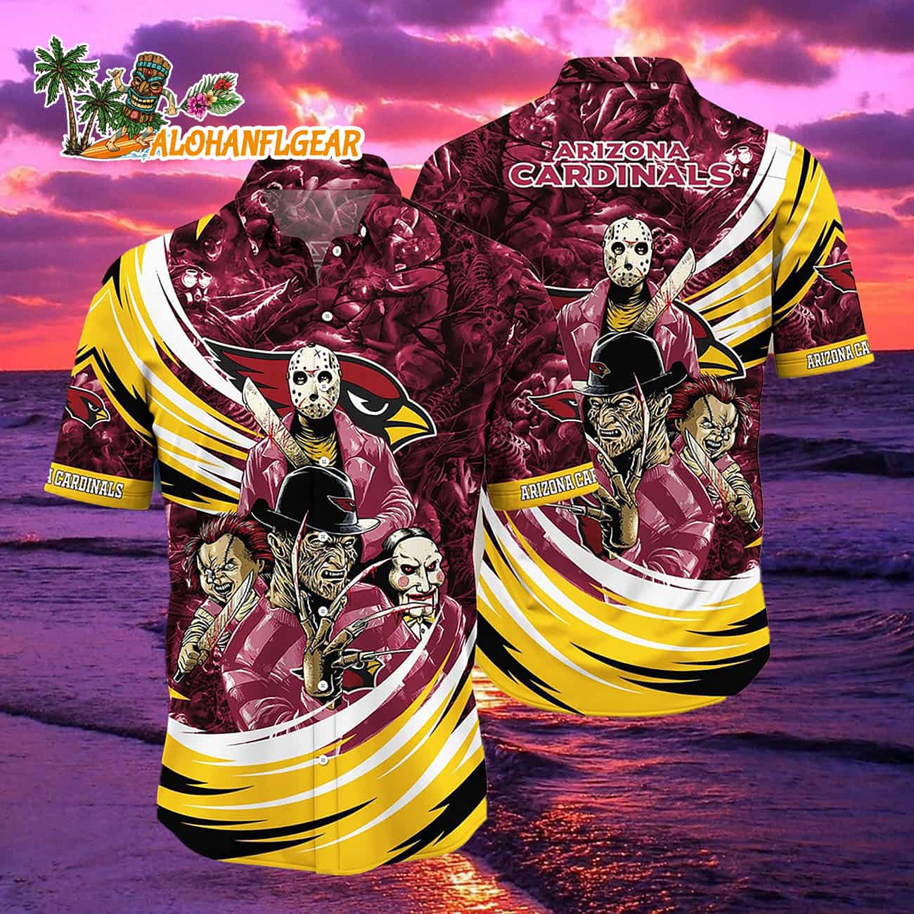 Arizona Cardinals Halloween Horror Movie Characters Hawaiian Shirt Arizona Cardinals Halloween Horror Movie Characters Hawaiian Shirt