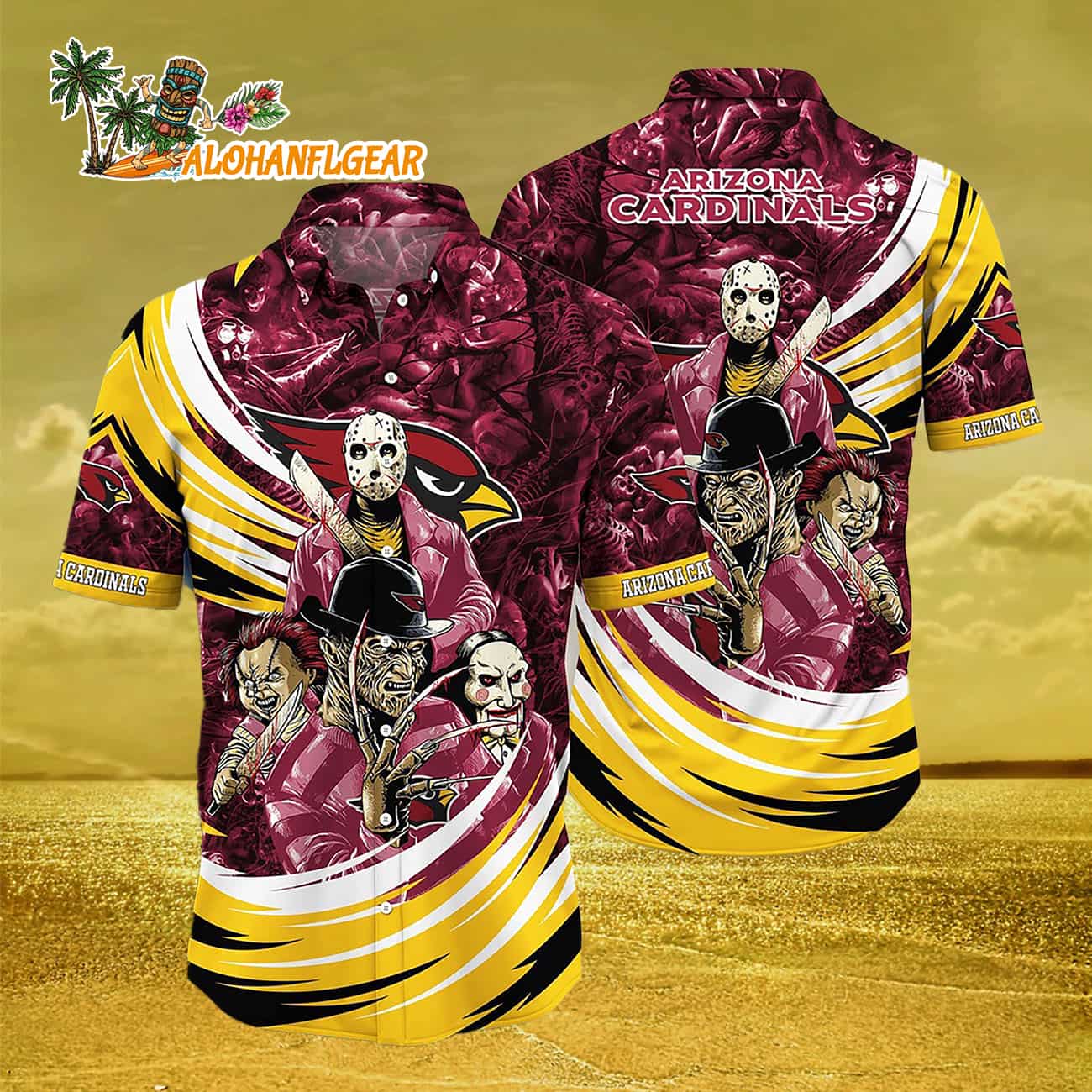 Arizona Cardinals Halloween Horror Movie Characters Hawaiian Shirt Arizona Cardinals Halloween Horror Movie Characters Hawaiian Shirt