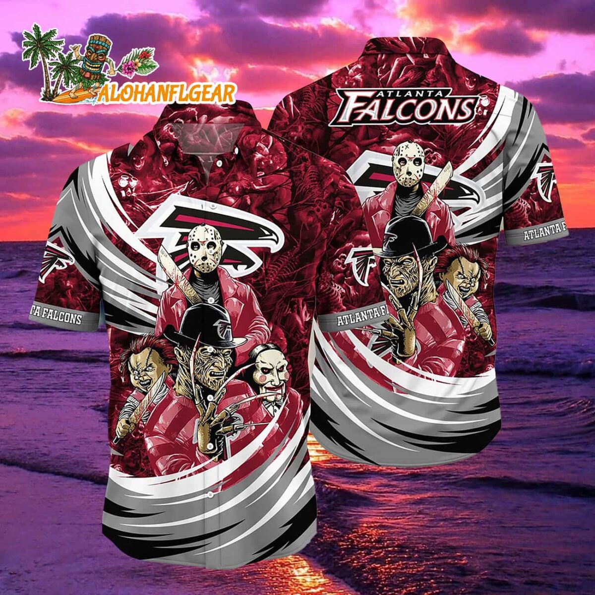 Atlanta Falcons Halloween Horror Movie Characters Hawaiian Shirt 2