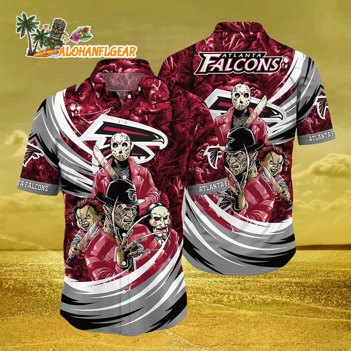 Atlanta Falcons Halloween Horror Movie Characters Hawaiian Shirt 3