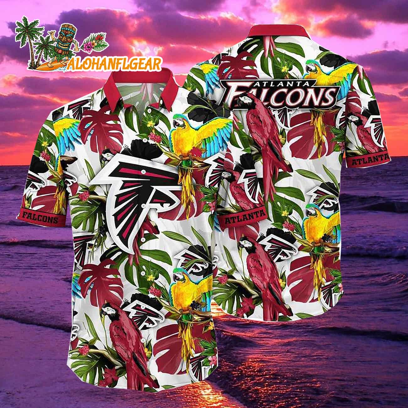 Atlanta Falcons Parrots Tropical Flower Hawaiian Shirt Atlanta Falcons Parrots Tropical Flower Hawaiian Shirt