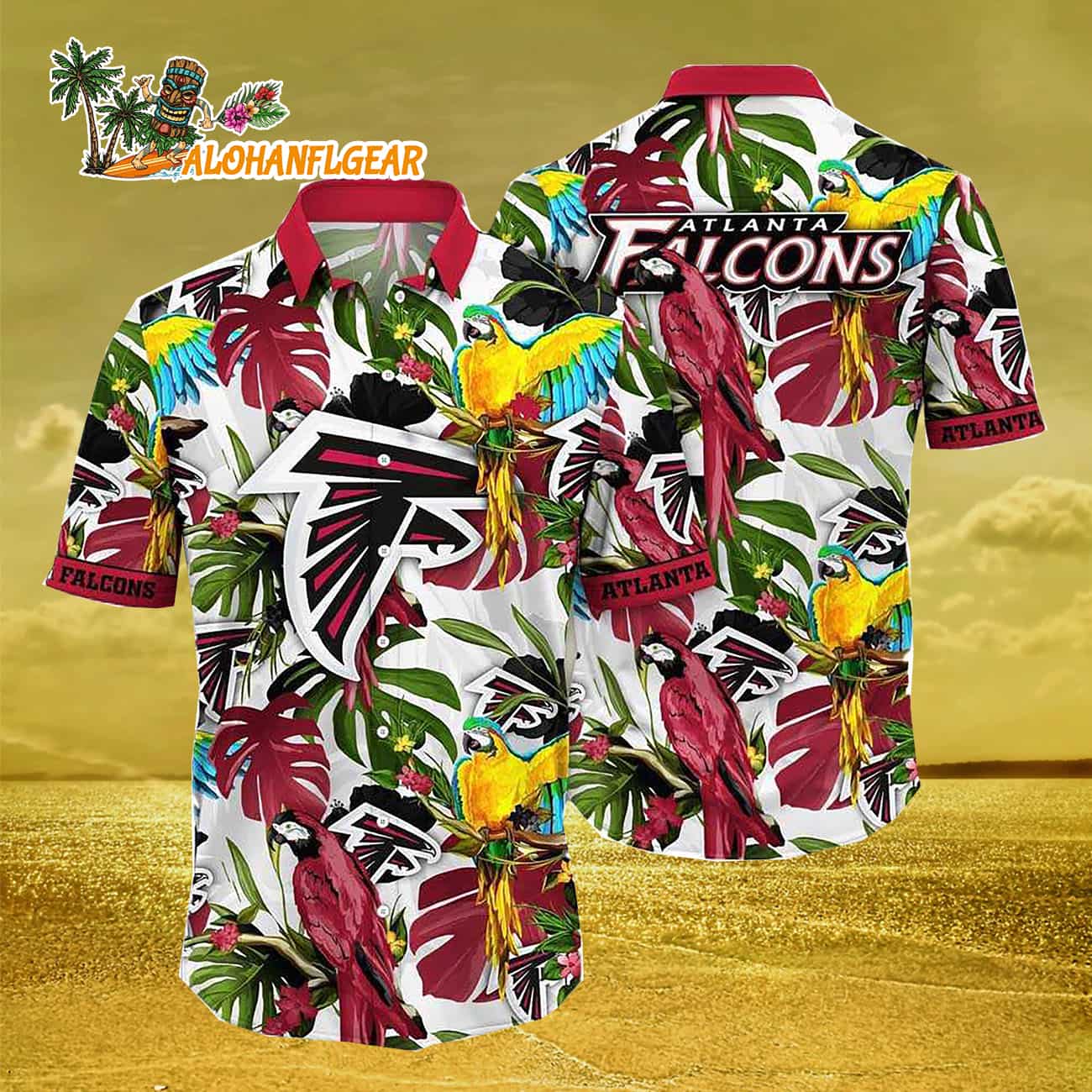 Atlanta Falcons Parrots Tropical Flower Hawaiian Shirt Atlanta Falcons Parrots Tropical Flower Hawaiian Shirt