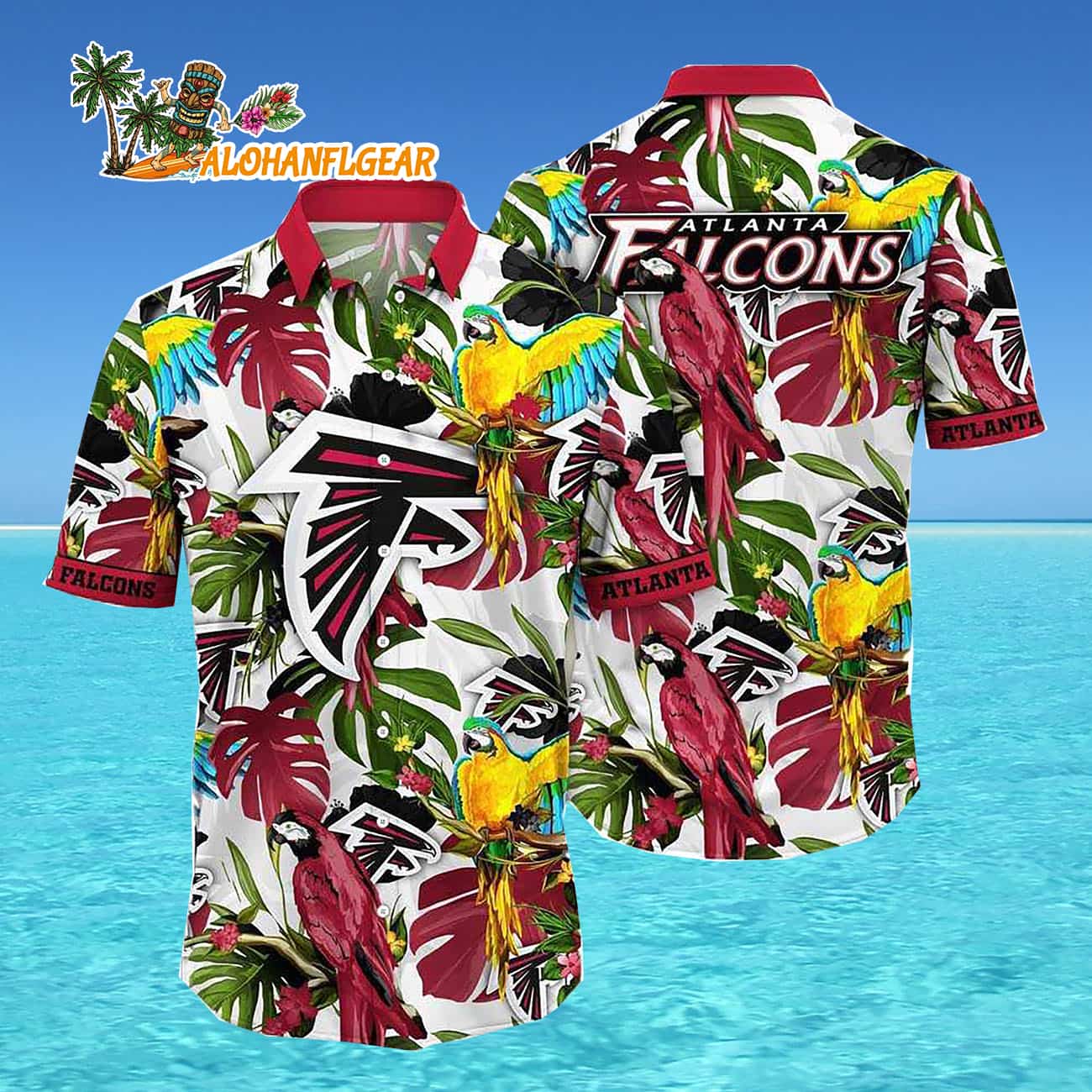 Atlanta Falcons Parrots Tropical Flower Hawaiian Shirt Atlanta Falcons Parrots Tropical Flower Hawaiian Shirt