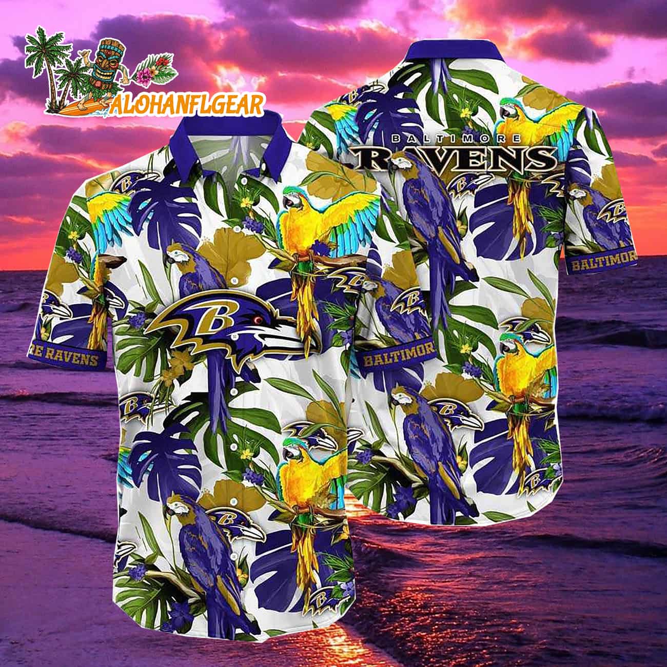 Baltimore Ravens Parrots Tropical Flower Hawaiian Shirt Baltimore Ravens Parrots Tropical Flower Hawaiian Shirt