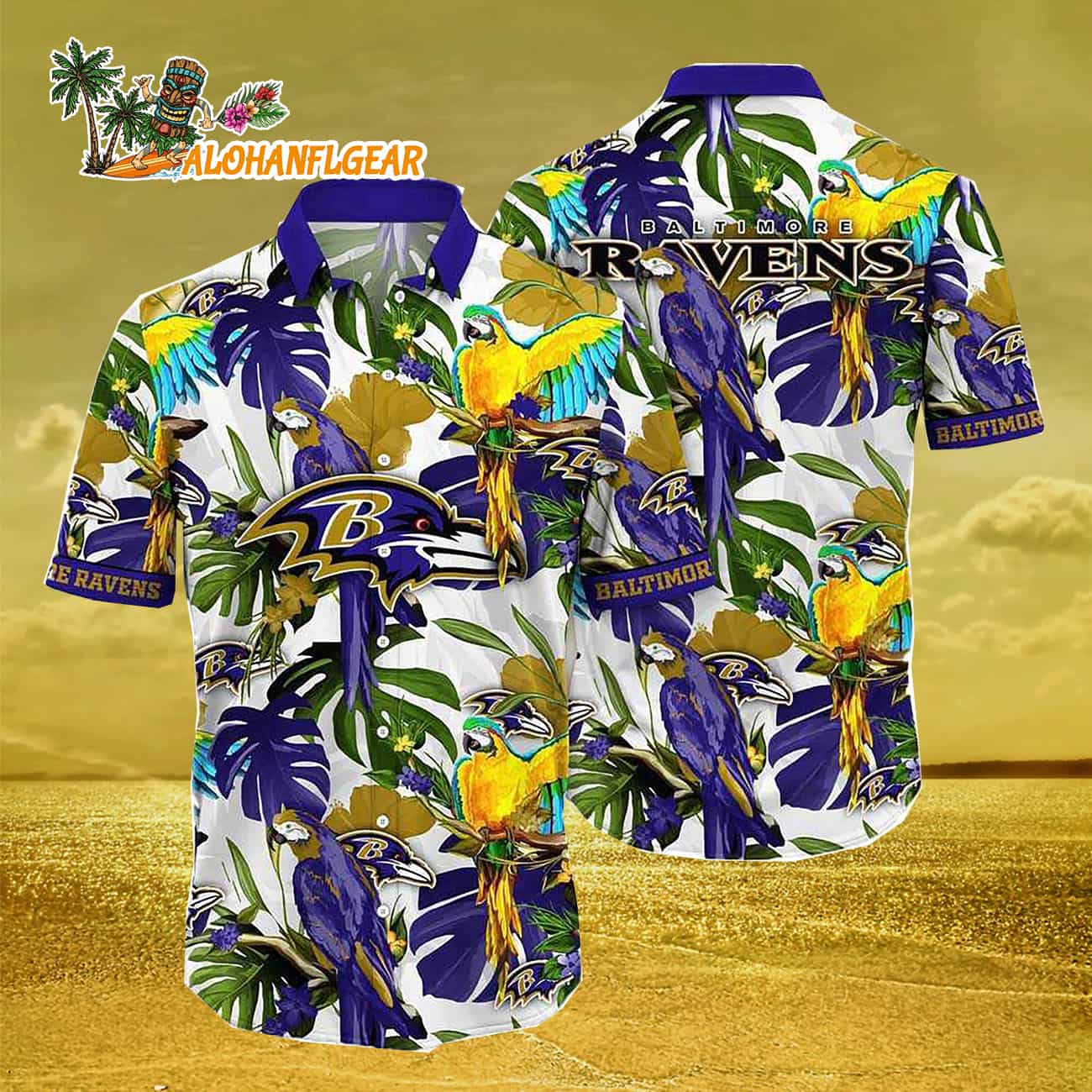 Baltimore Ravens Parrots Tropical Flower Hawaiian Shirt Baltimore Ravens Parrots Tropical Flower Hawaiian Shirt