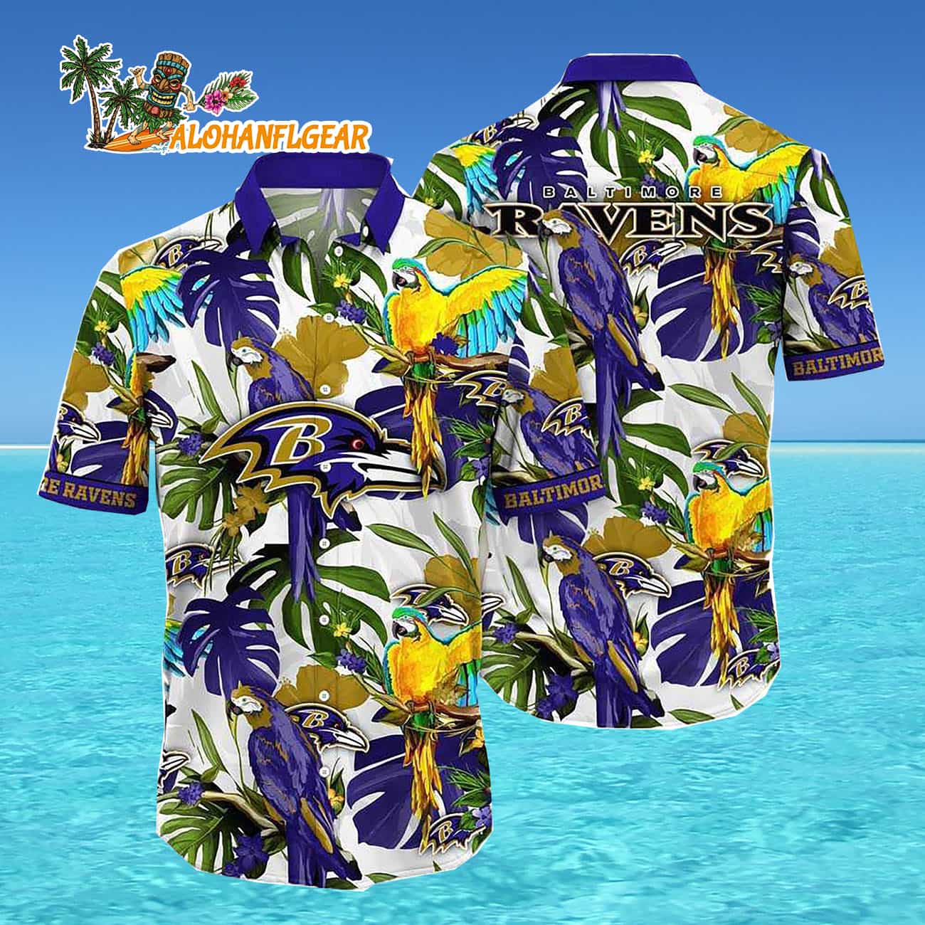 Baltimore Ravens Parrots Tropical Flower Hawaiian Shirt Baltimore Ravens Parrots Tropical Flower Hawaiian Shirt