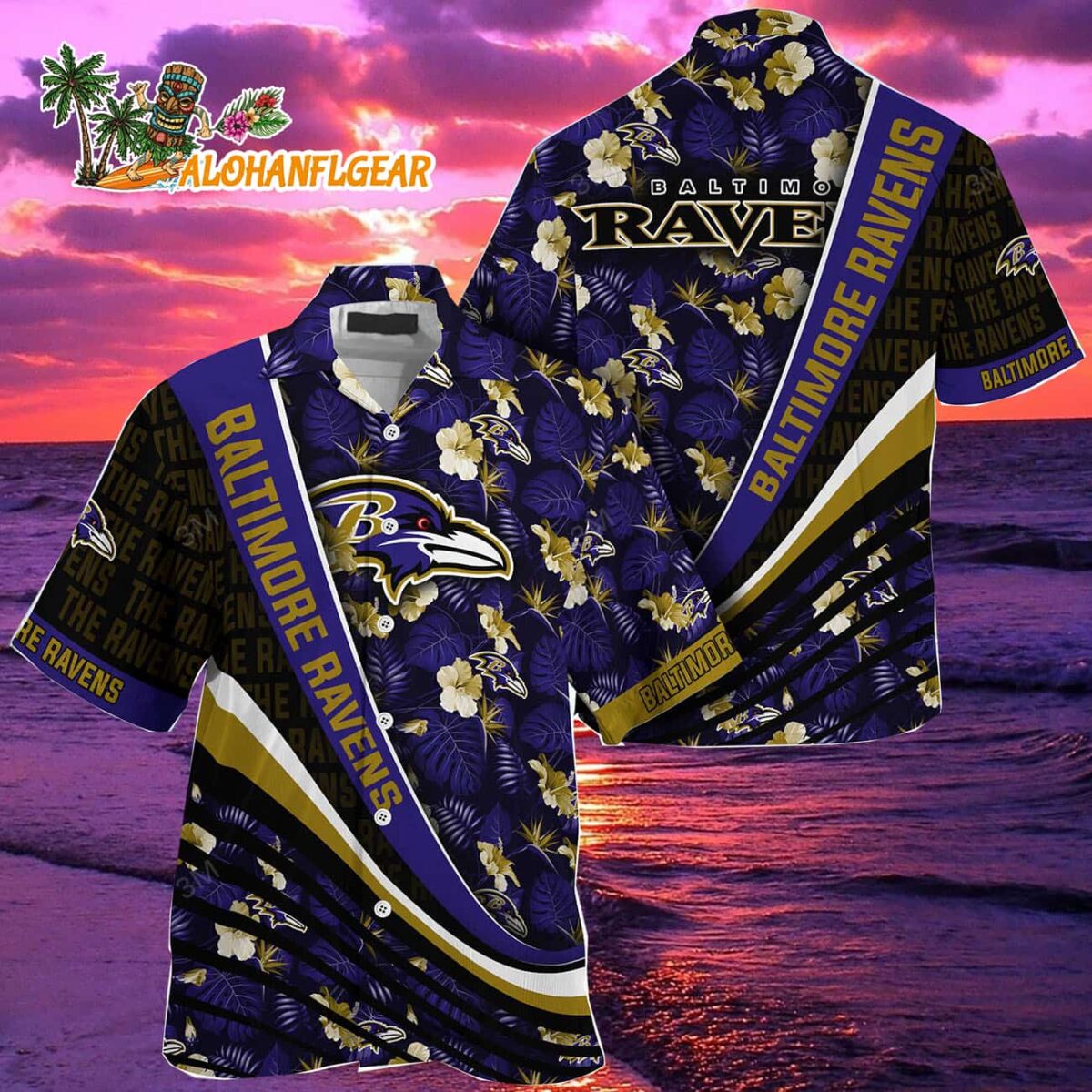 Baltimore Ravens Summer Hawaii Shirt With Tropical Flower Pattern 2