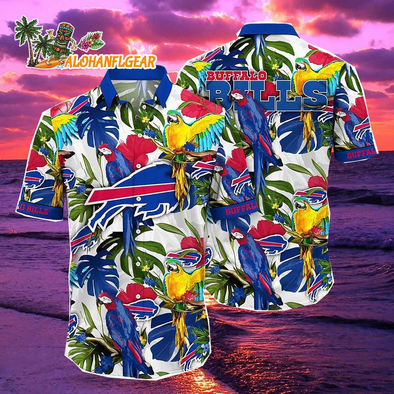 Buffalo Bills Parrots Tropical Flower Hawaiian Shirt Buffalo Bills Parrots Tropical Flower Hawaiian Shirt