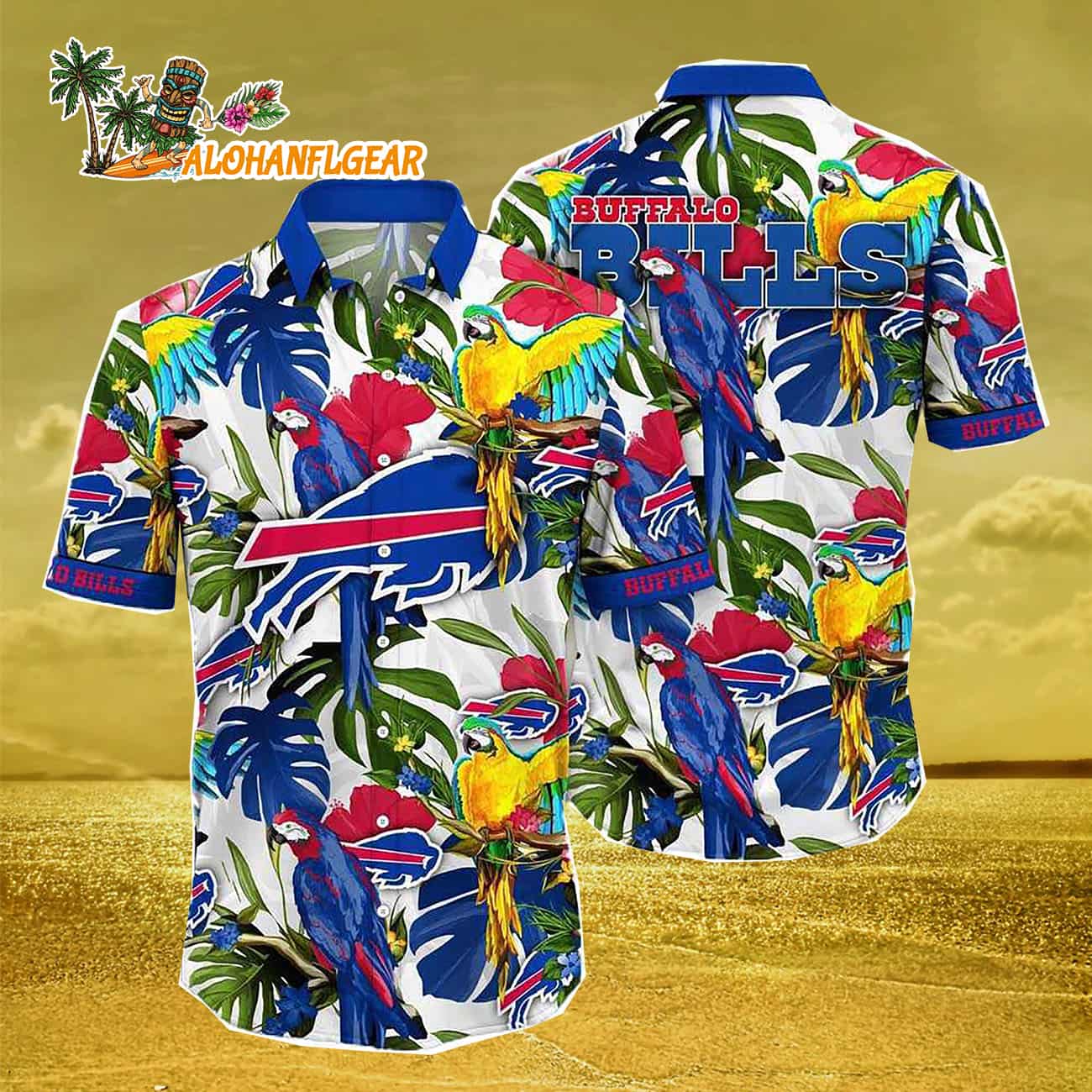Buffalo Bills Parrots Tropical Flower Hawaiian Shirt Buffalo Bills Parrots Tropical Flower Hawaiian Shirt