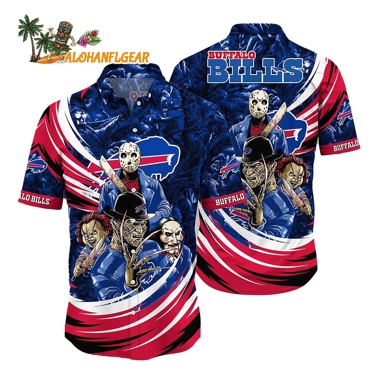 Buffalo Bills Special Horror Movie Characters Halloween Hawaiian Shirt Buffalo Bills Special Horror Movie Characters Halloween Hawaiian Shirt