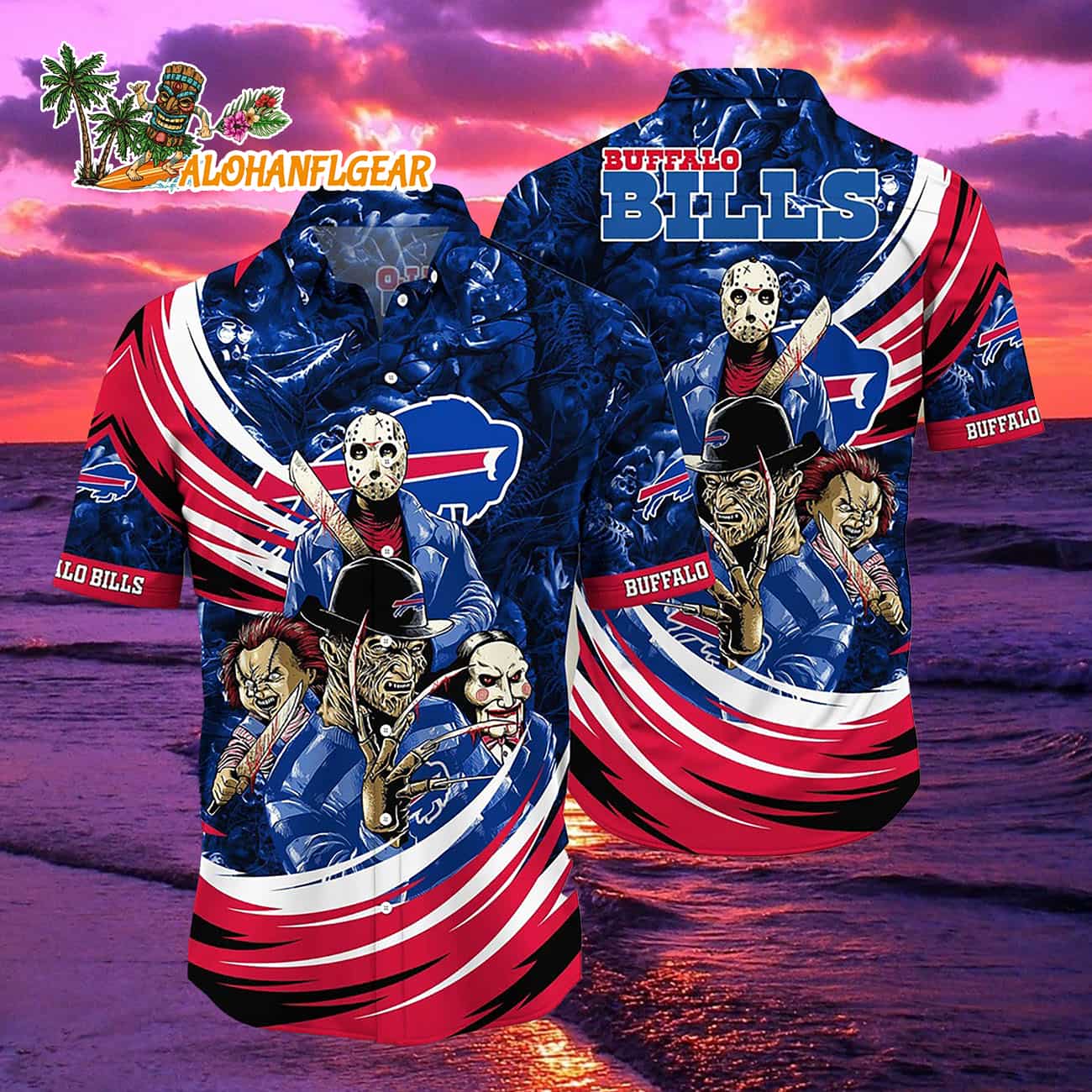 Buffalo Bills Special Horror Movie Characters Halloween Hawaiian Shirt Buffalo Bills Special Horror Movie Characters Halloween Hawaiian Shirt