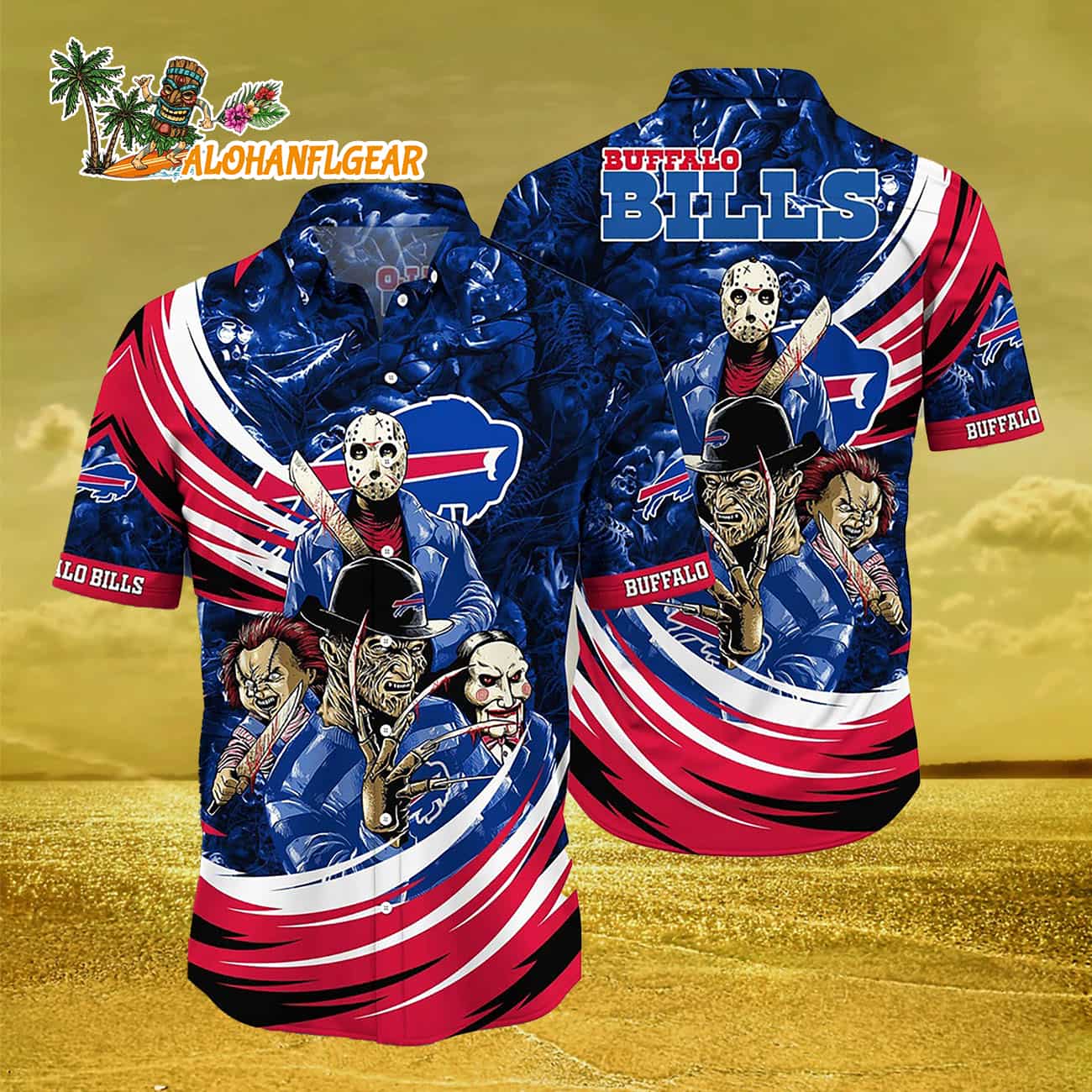 Buffalo Bills Special Horror Movie Characters Halloween Hawaiian Shirt Buffalo Bills Special Horror Movie Characters Halloween Hawaiian Shirt