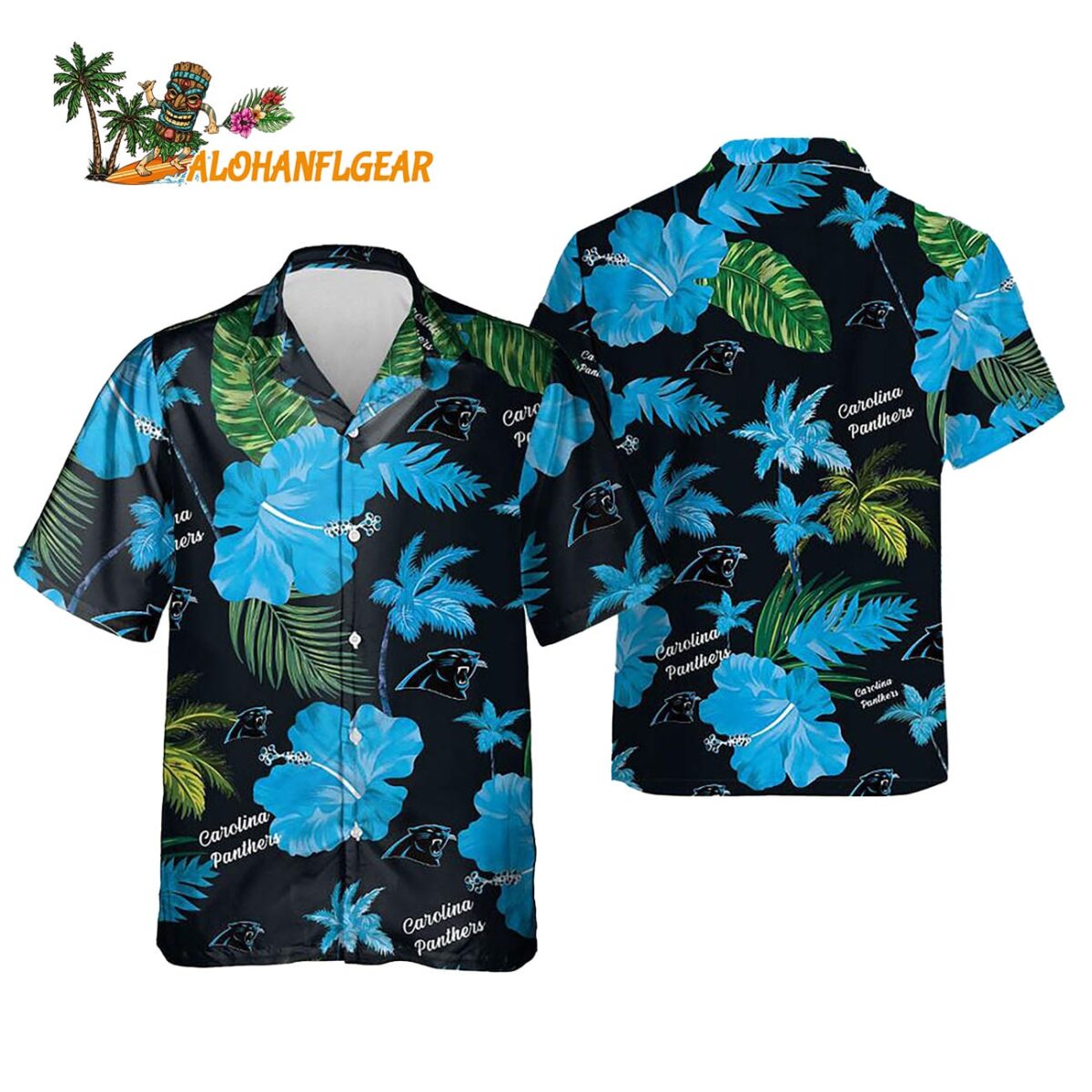 Carolina Panthers Color Hibiscus Button Up Hawaiian Shirt 1