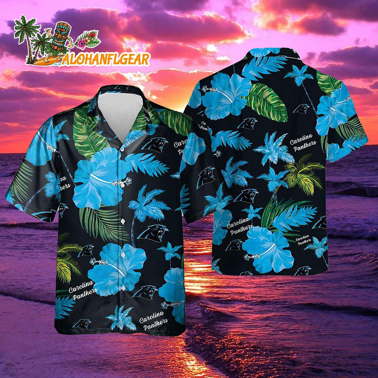 Carolina Panthers Color Hibiscus Button Up Hawaiian Shirt Carolina Panthers Color Hibiscus Button Up Hawaiian Shirt