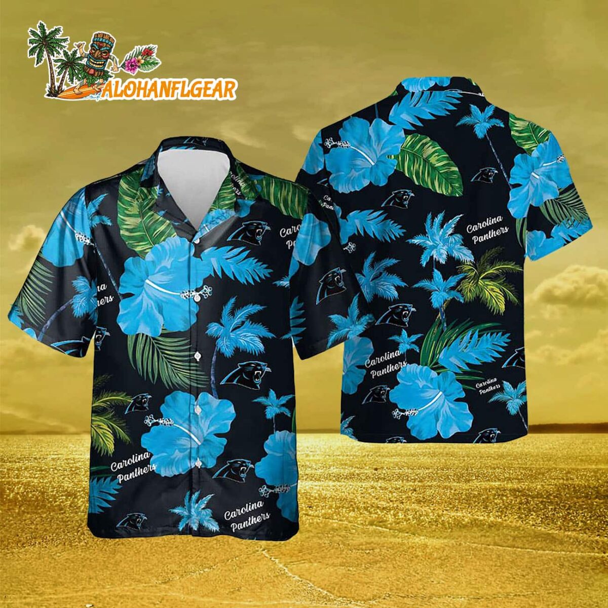 Carolina Panthers Color Hibiscus Button Up Hawaiian Shirt 3