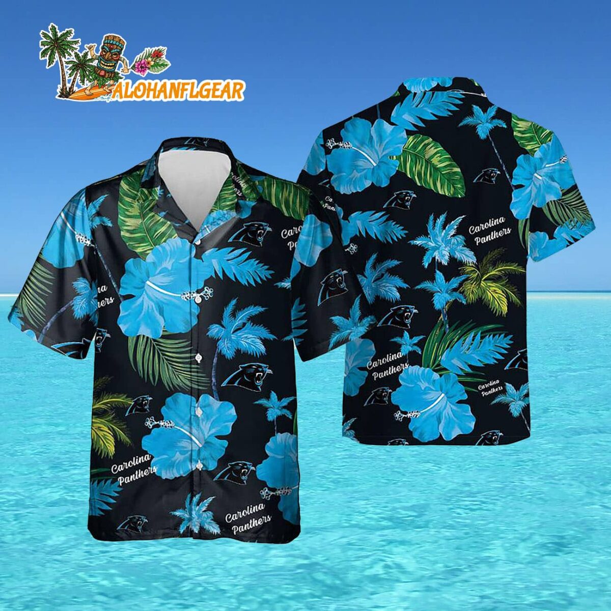 Carolina Panthers Color Hibiscus Button Up Hawaiian Shirt 4