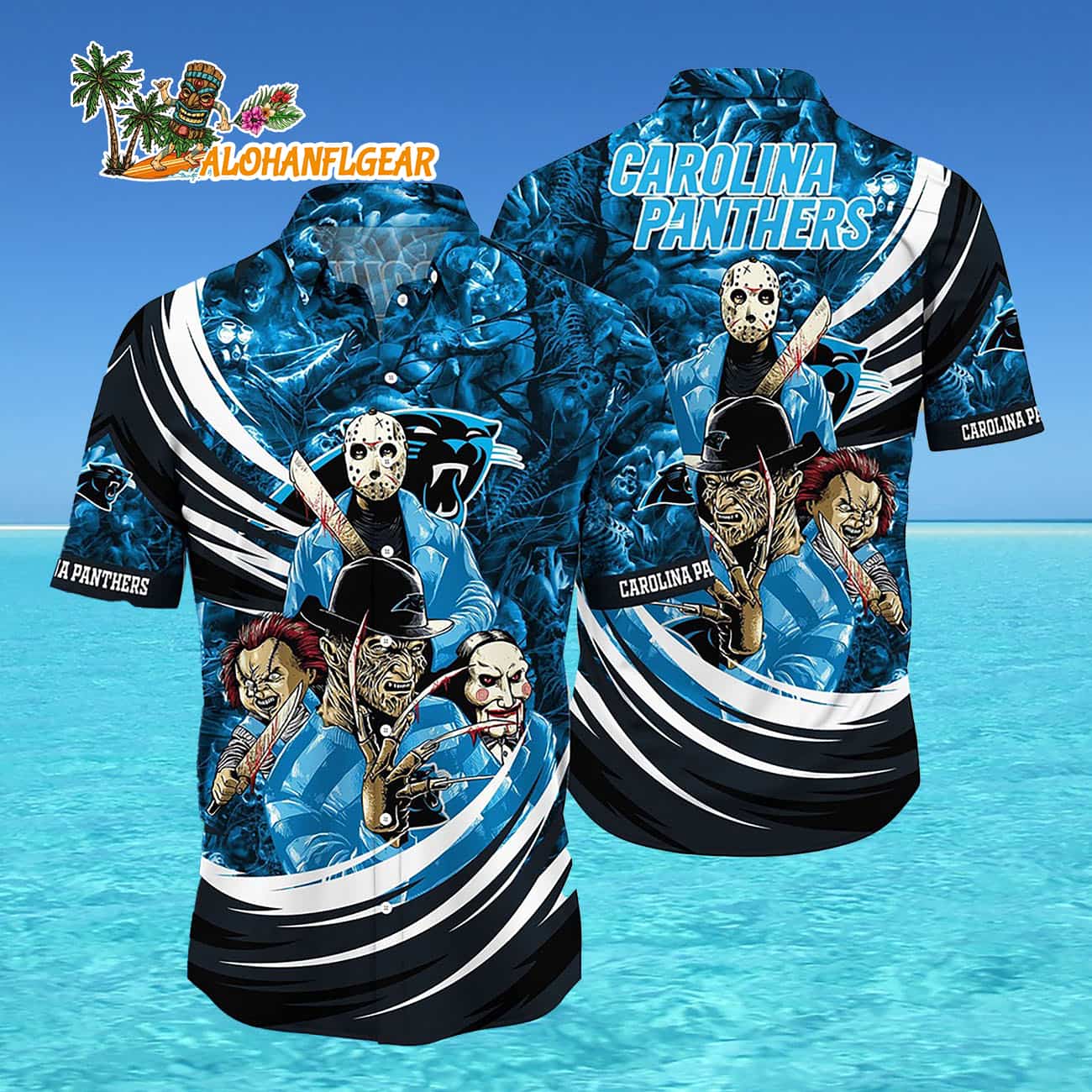 Carolina Panthers Halloween Horror Movie Characters Hawaiian Shirt Carolina Panthers Halloween Horror Movie Characters Hawaiian Shirt