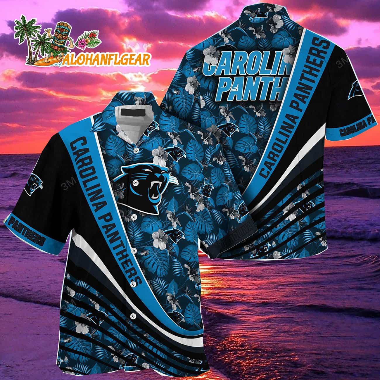 Carolina Panthers Summer Hawaii Shirt With Tropical Flower Pattern Carolina Panthers Summer Hawaii Shirt With Tropical Flower Pattern