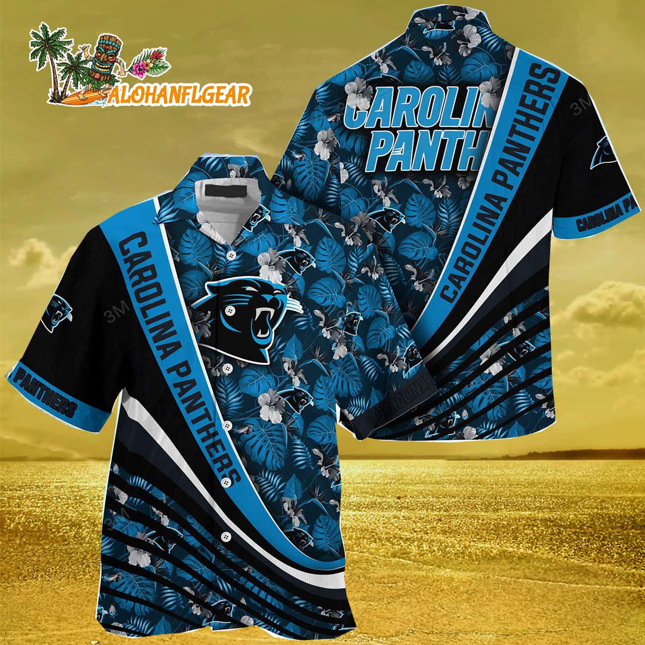 Carolina Panthers Summer Hawaii Shirt With Tropical Flower Pattern Carolina Panthers Summer Hawaii Shirt With Tropical Flower Pattern