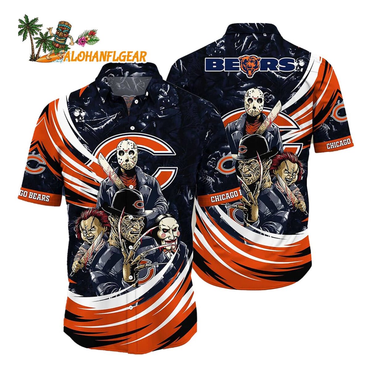 Chicago Bears Halloween Horror Movie Characters Hawaiian Shirt 1