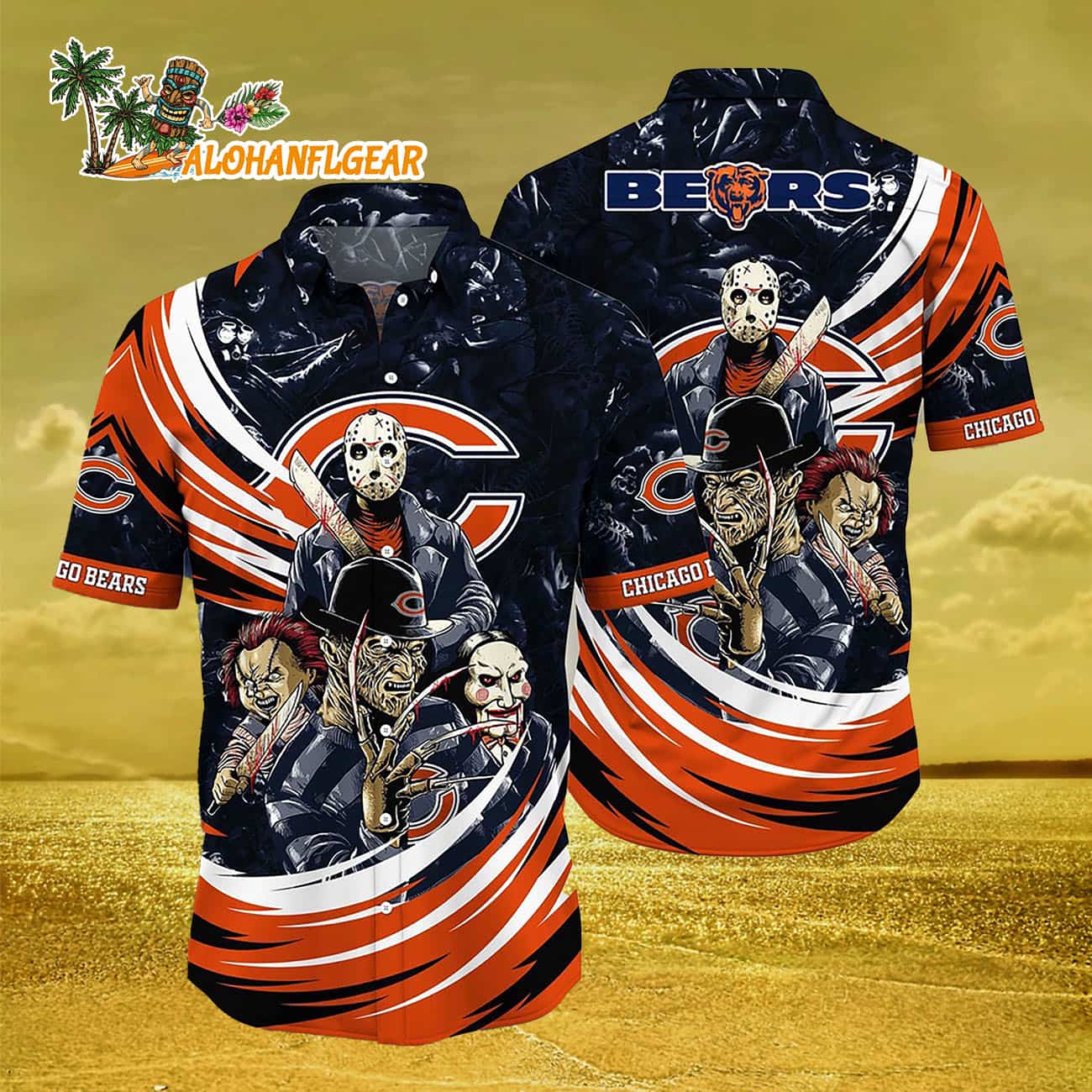 Chicago Bears Halloween Horror Movie Characters Hawaiian Shirt Chicago Bears Halloween Horror Movie Characters Hawaiian Shirt