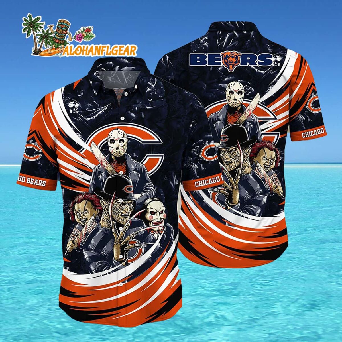 Chicago Bears Halloween Horror Movie Characters Hawaiian Shirt 4