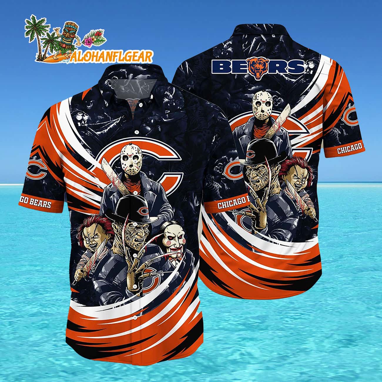 Chicago Bears Halloween Horror Movie Characters Hawaiian Shirt Chicago Bears Halloween Horror Movie Characters Hawaiian Shirt