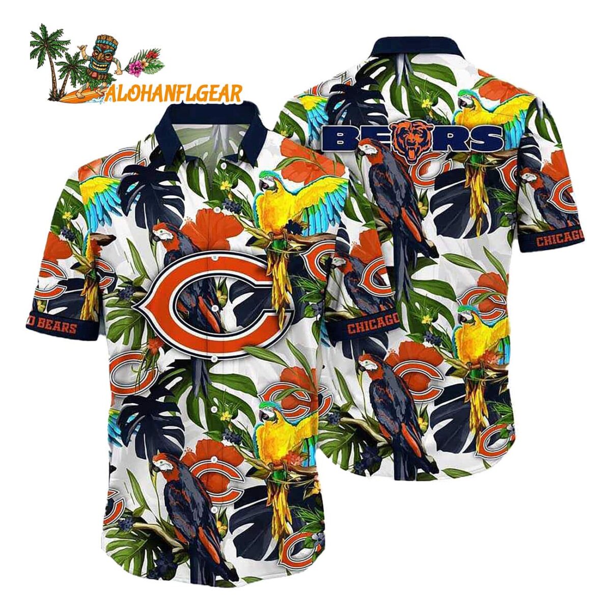 Chicago Bears Parrots Tropical Flower Hawaiian Shirt 1