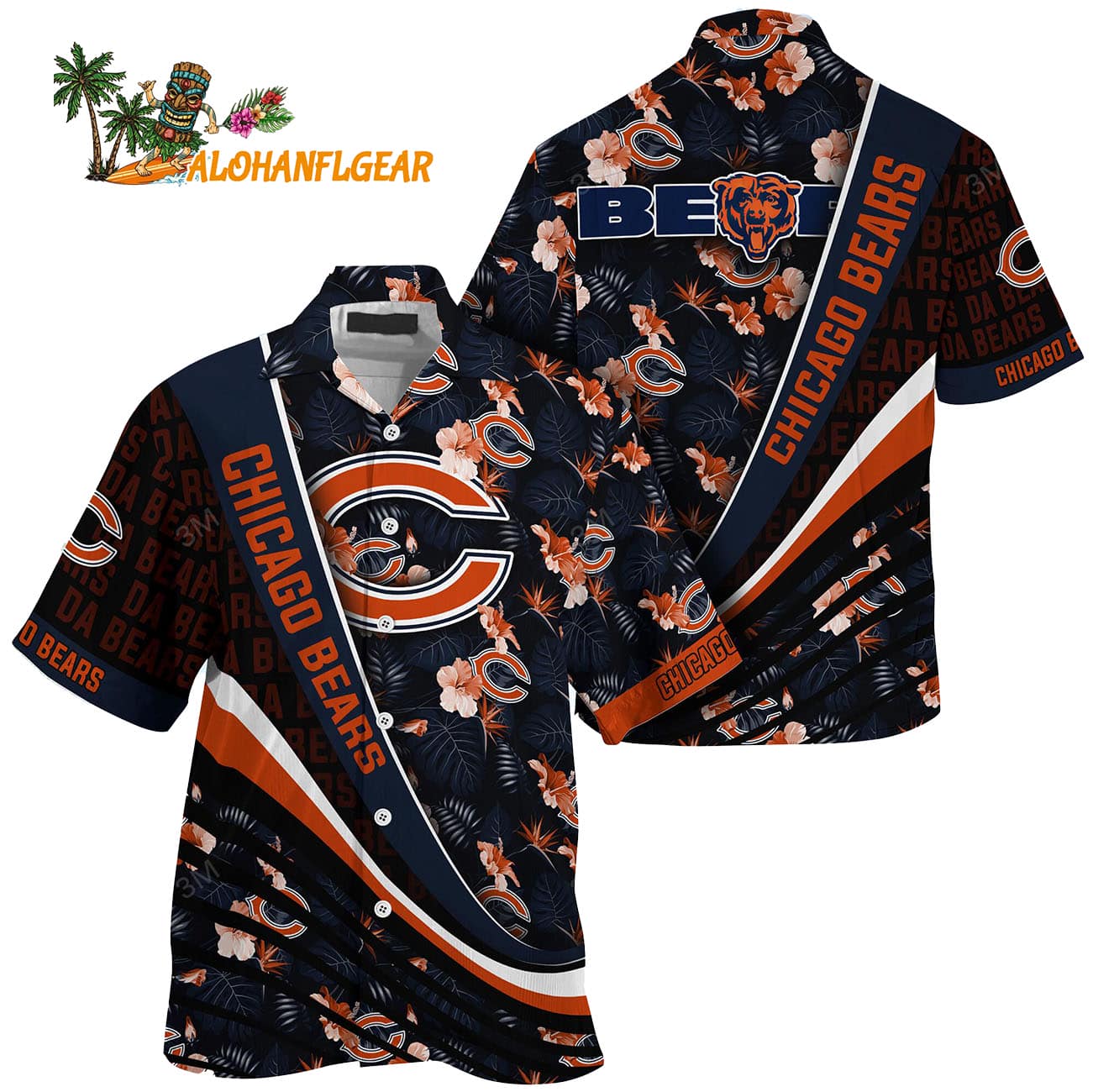 Chicago Bears Summer Hawaii Shirt With Tropical Flower Pattern Chicago Bears Summer Hawaii Shirt With Tropical Flower Pattern