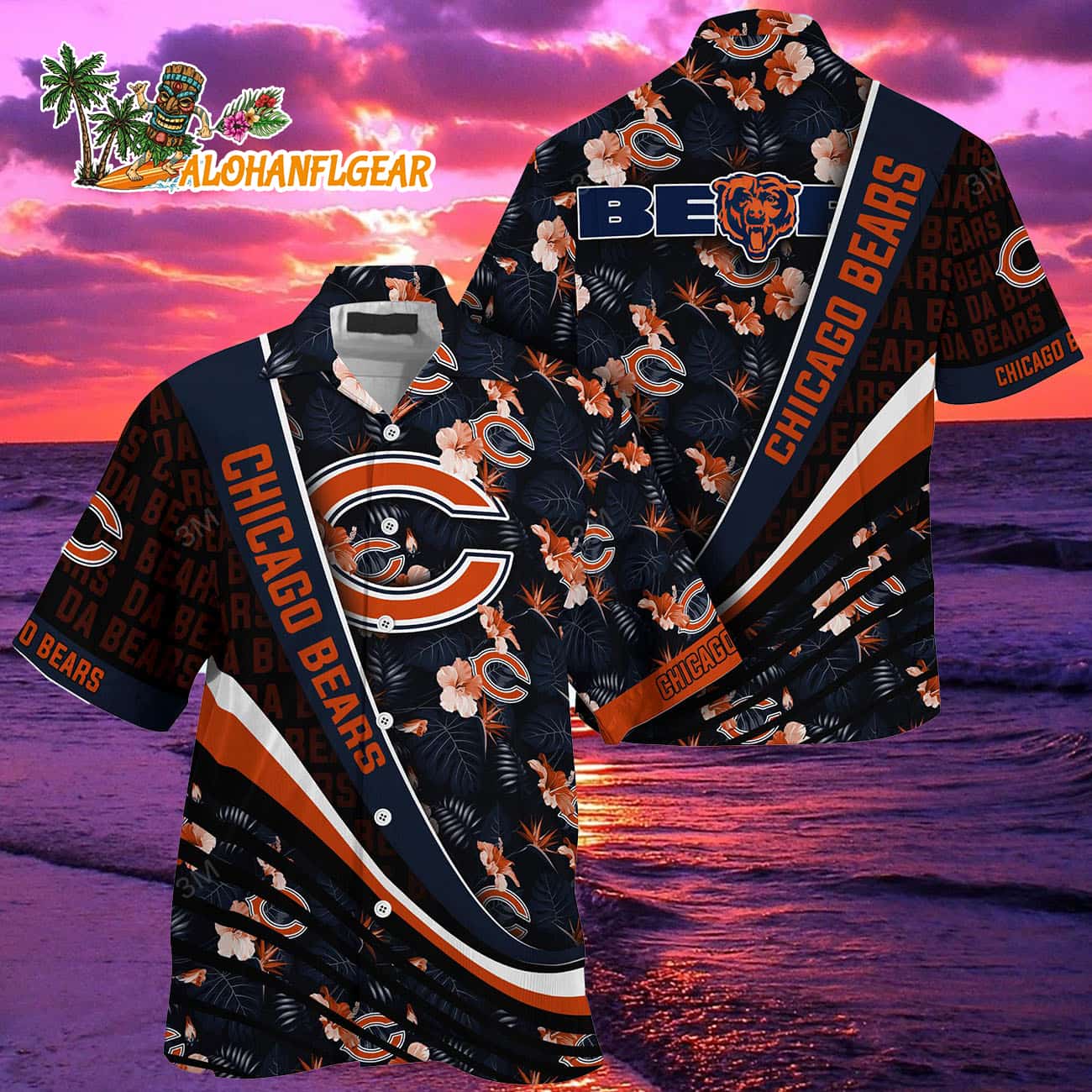 Chicago Bears Summer Hawaii Shirt With Tropical Flower Pattern Chicago Bears Summer Hawaii Shirt With Tropical Flower Pattern