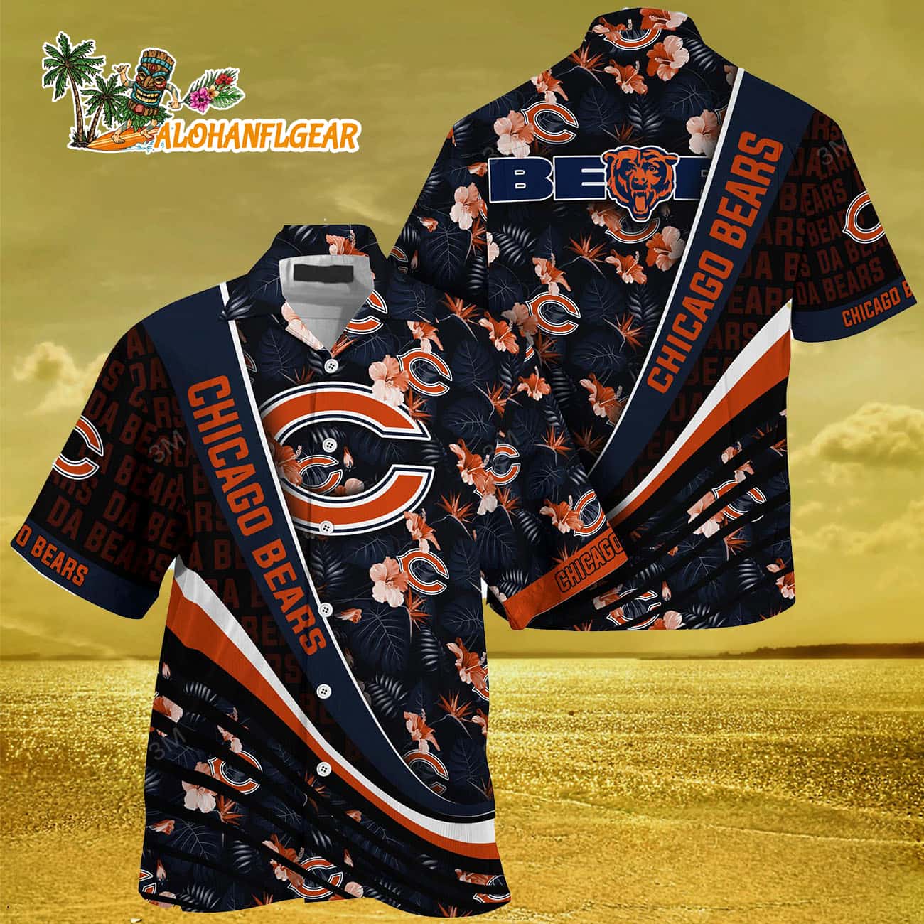 Chicago Bears Summer Hawaii Shirt With Tropical Flower Pattern Chicago Bears Summer Hawaii Shirt With Tropical Flower Pattern