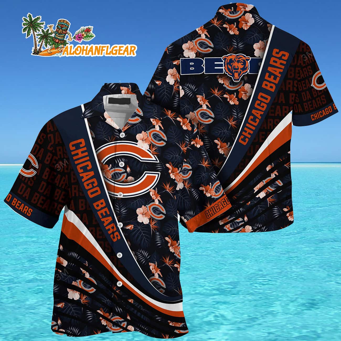 Chicago Bears Summer Hawaii Shirt With Tropical Flower Pattern Chicago Bears Summer Hawaii Shirt With Tropical Flower Pattern