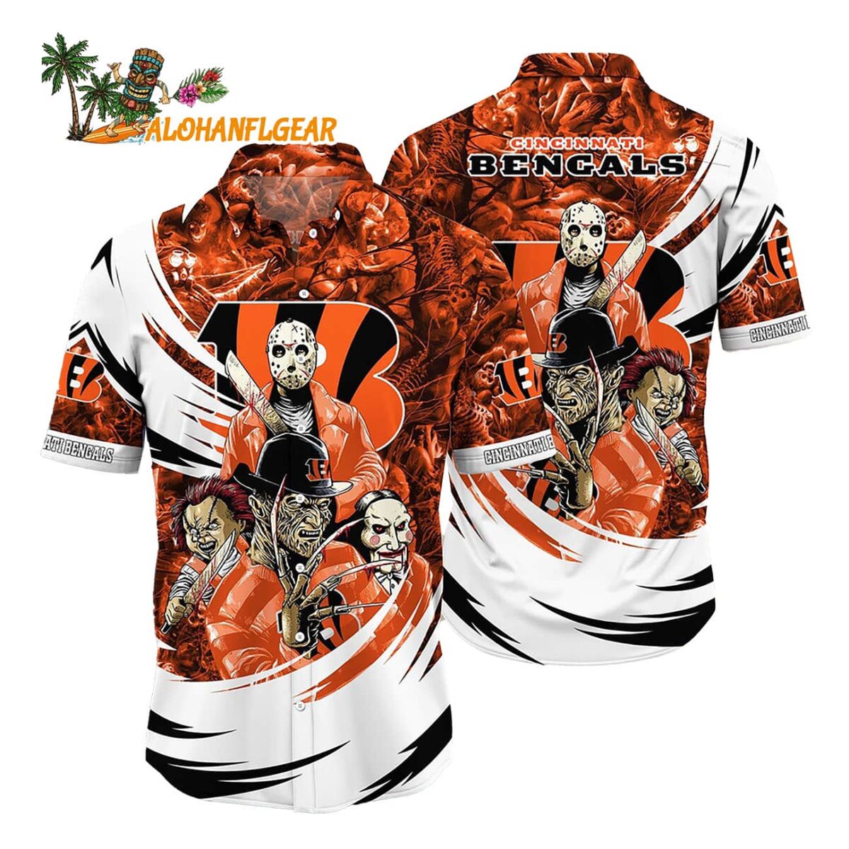 Cincinnati Bengals Halloween Horror Movie Characters Hawaiian Shirt 1