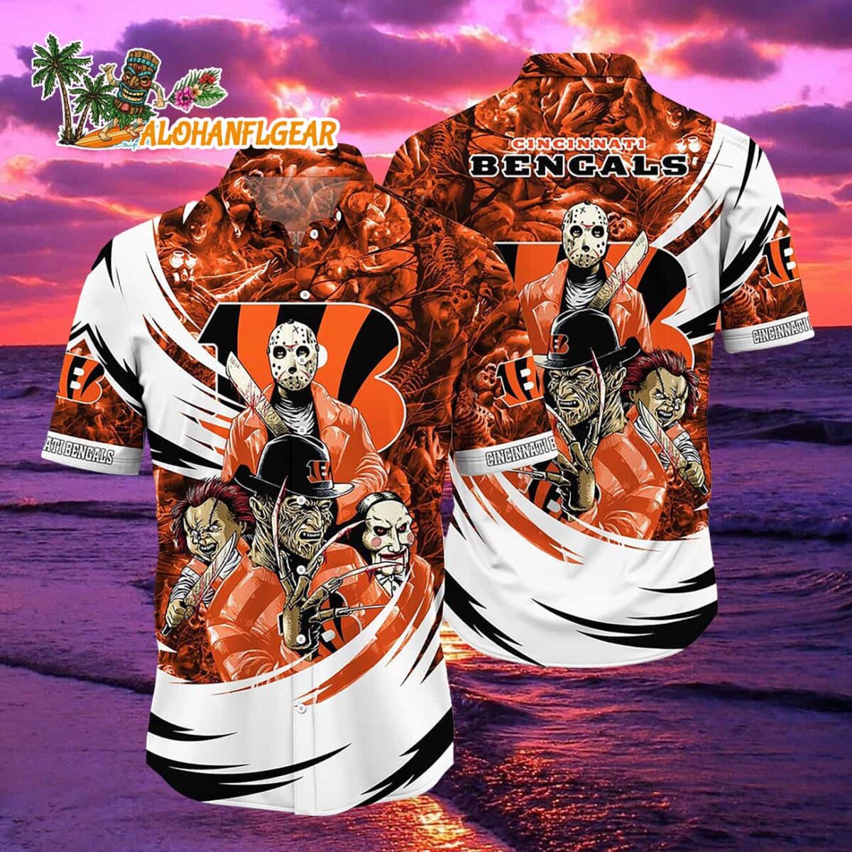 Cincinnati Bengals Halloween Horror Movie Characters Hawaiian Shirt 2