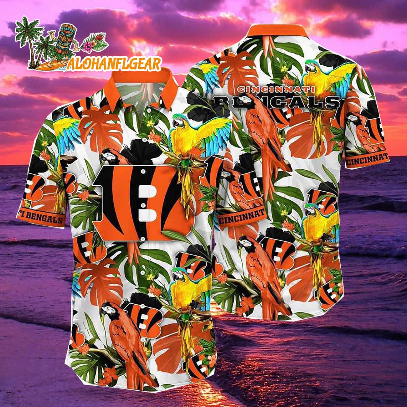 Cincinnati Bengals Parrots Tropical Flower Hawaiian Shirt Cincinnati Bengals Parrots Tropical Flower Hawaiian Shirt