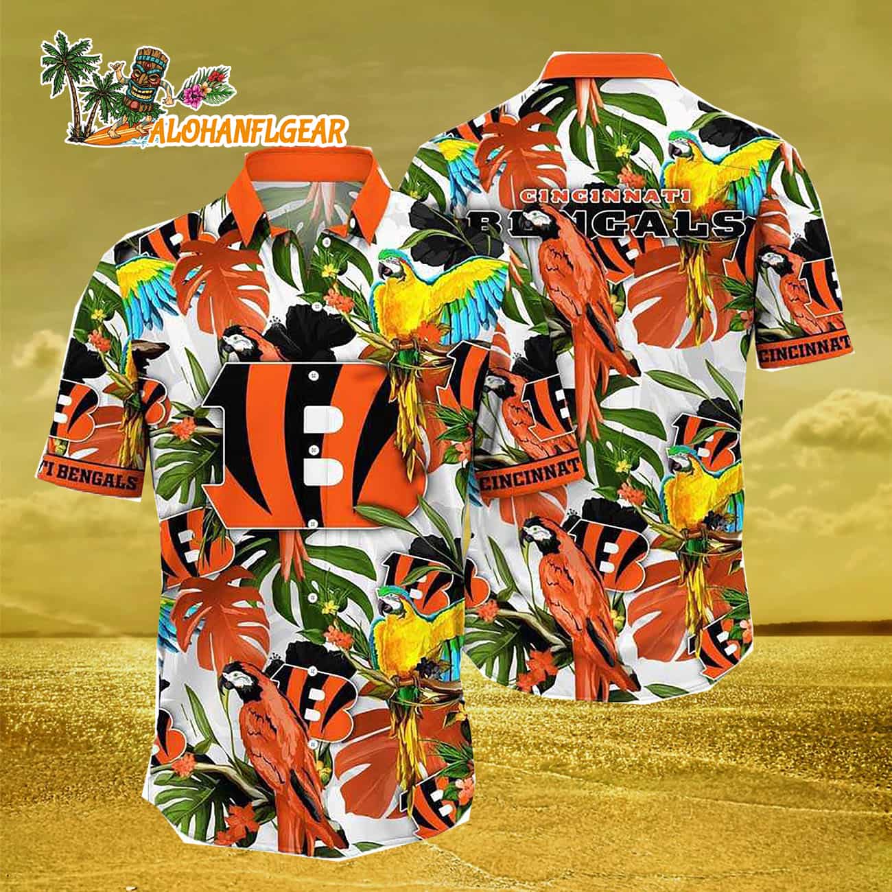 Cincinnati Bengals Parrots Tropical Flower Hawaiian Shirt Cincinnati Bengals Parrots Tropical Flower Hawaiian Shirt