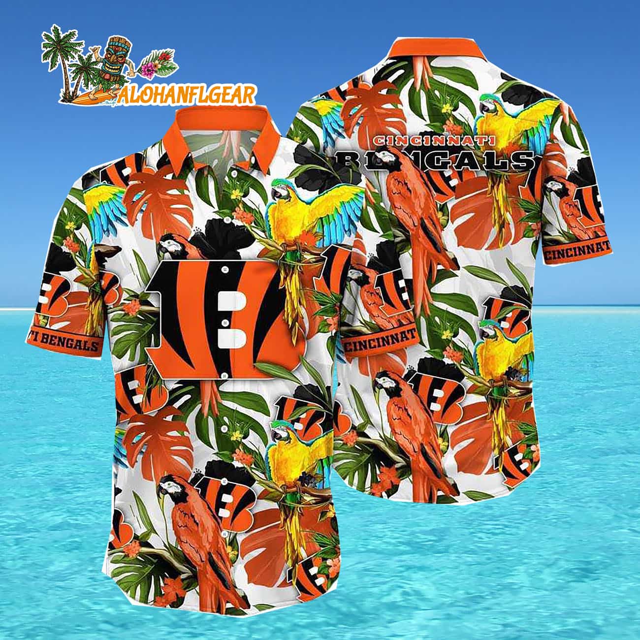 Cincinnati Bengals Parrots Tropical Flower Hawaiian Shirt Cincinnati Bengals Parrots Tropical Flower Hawaiian Shirt