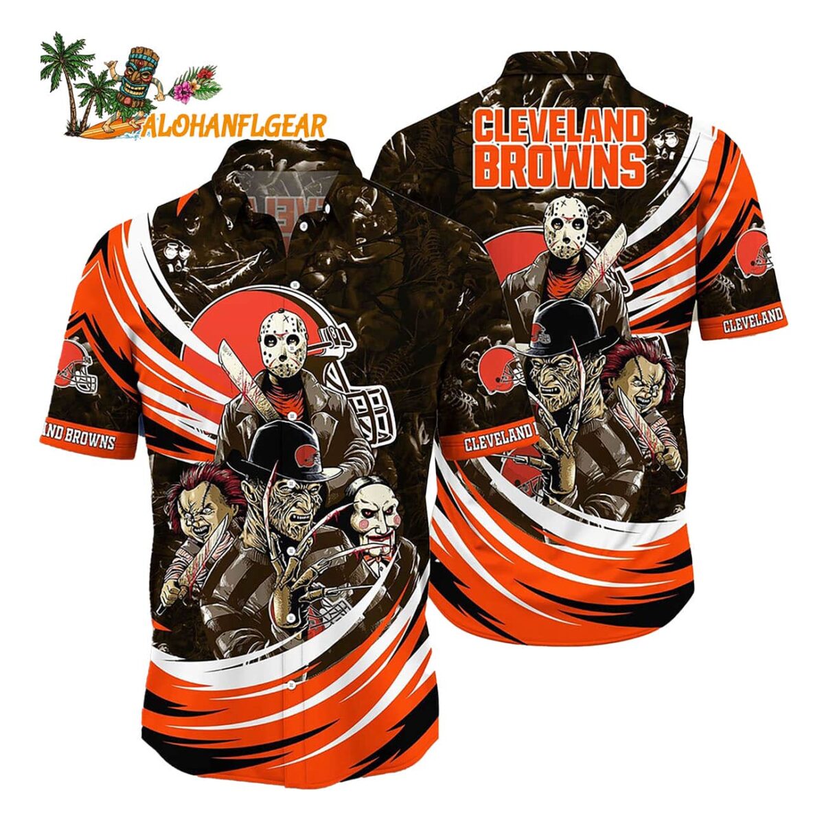 Cleveland Browns Halloween Horror Movie Characters Hawaiian Shirt 1