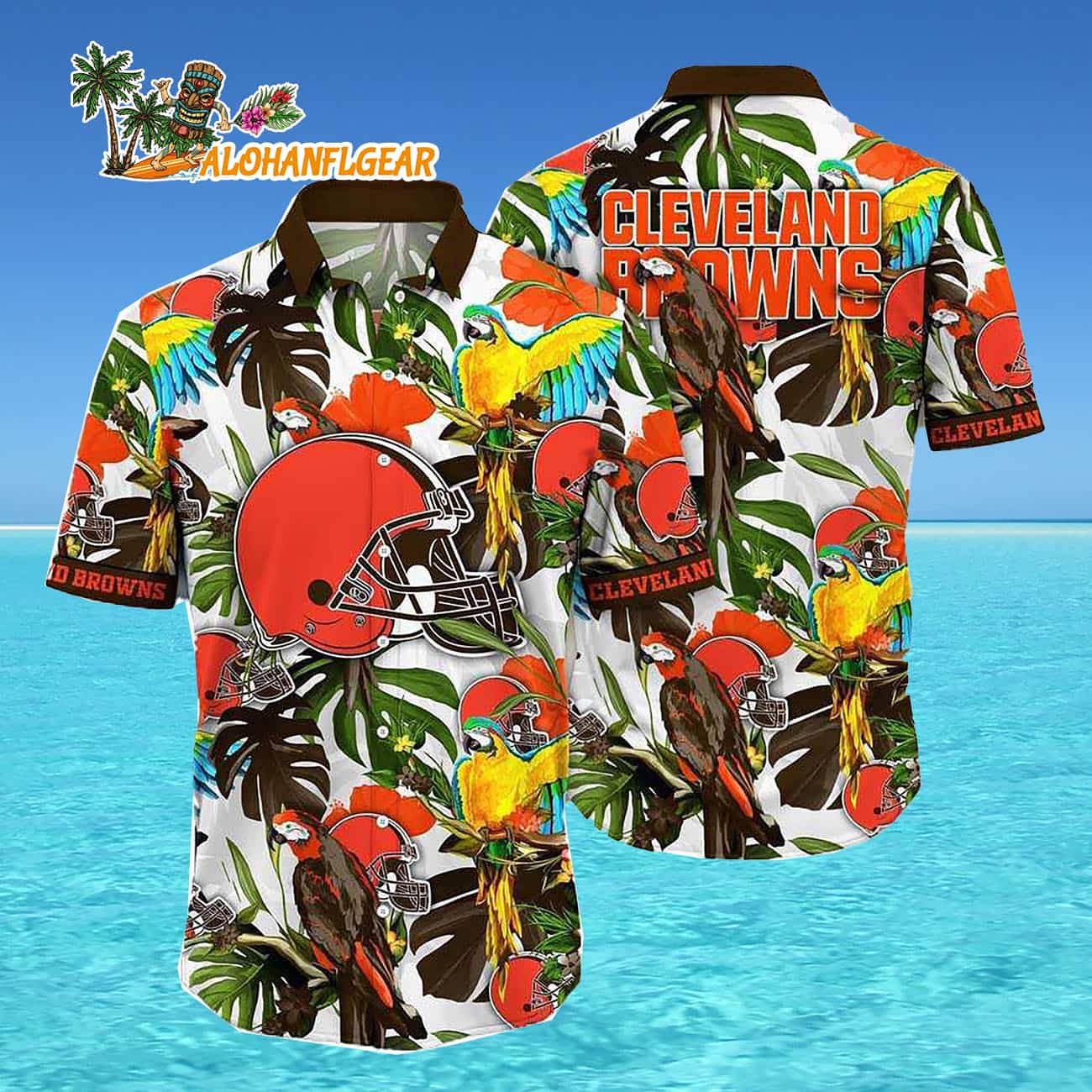 Cleveland Browns Parrots Tropical Flower Hawaiian Shirt Cleveland Browns Parrots Tropical Flower Hawaiian Shirt