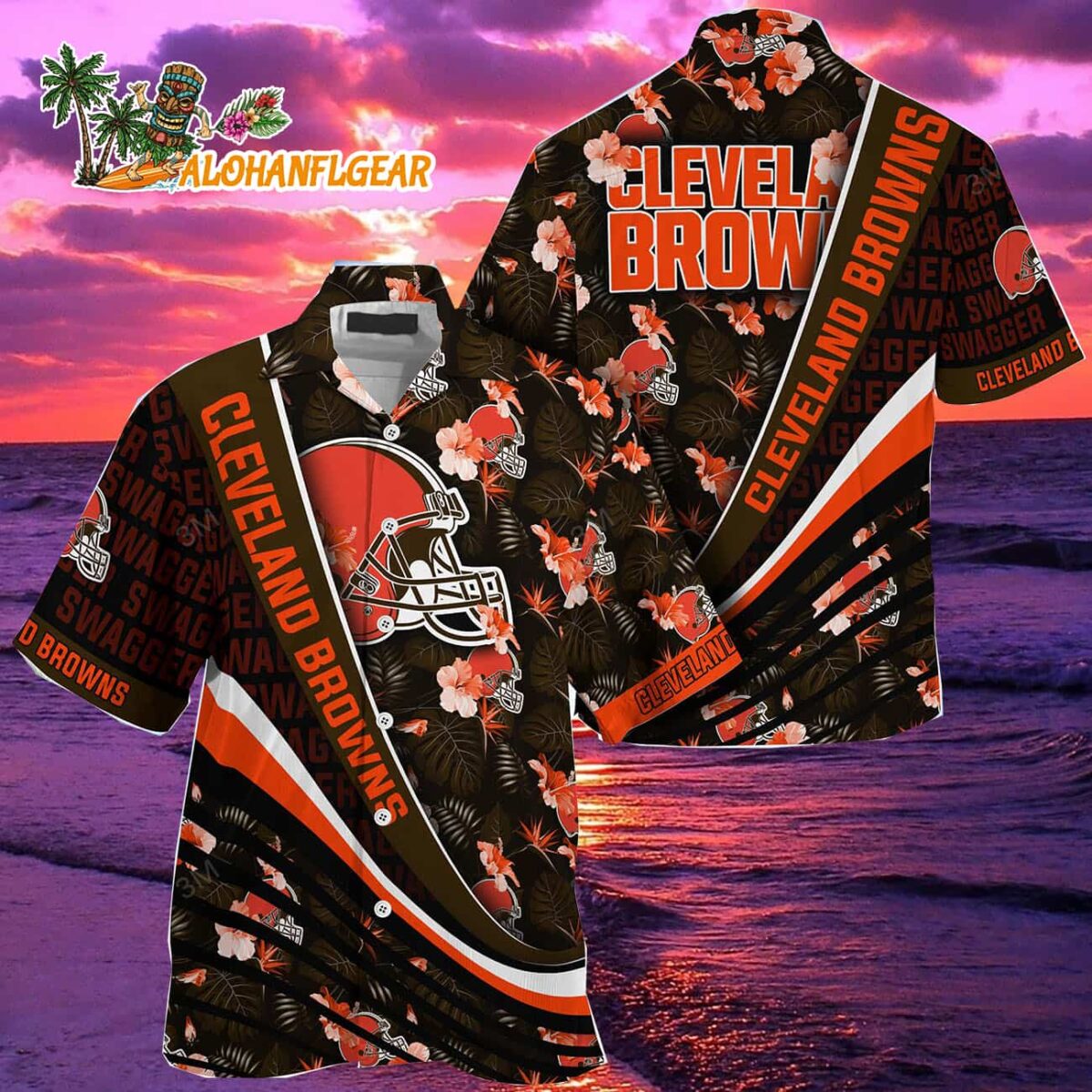 Cleveland Browns Summer Hawaii Shirt With Tropical Flower Pattern 1 Cleveland Browns Summer Hawaii Shirt With Tropical Flower Pattern 2