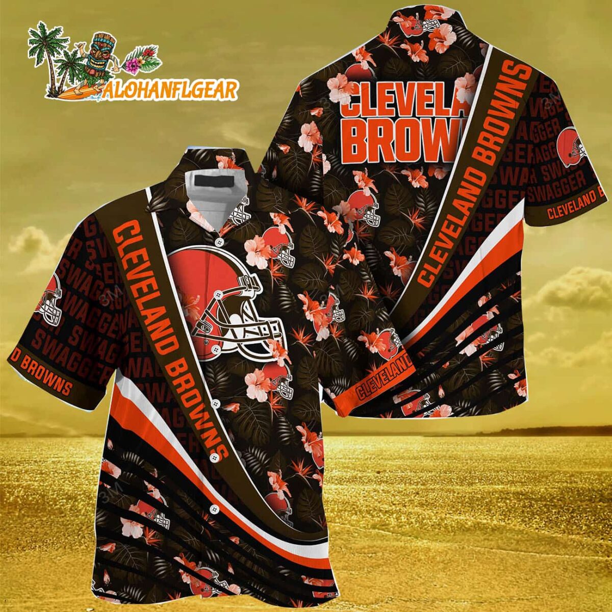Cleveland Browns Summer Hawaii Shirt With Tropical Flower Pattern 2 Cleveland Browns Summer Hawaii Shirt With Tropical Flower Pattern 3
