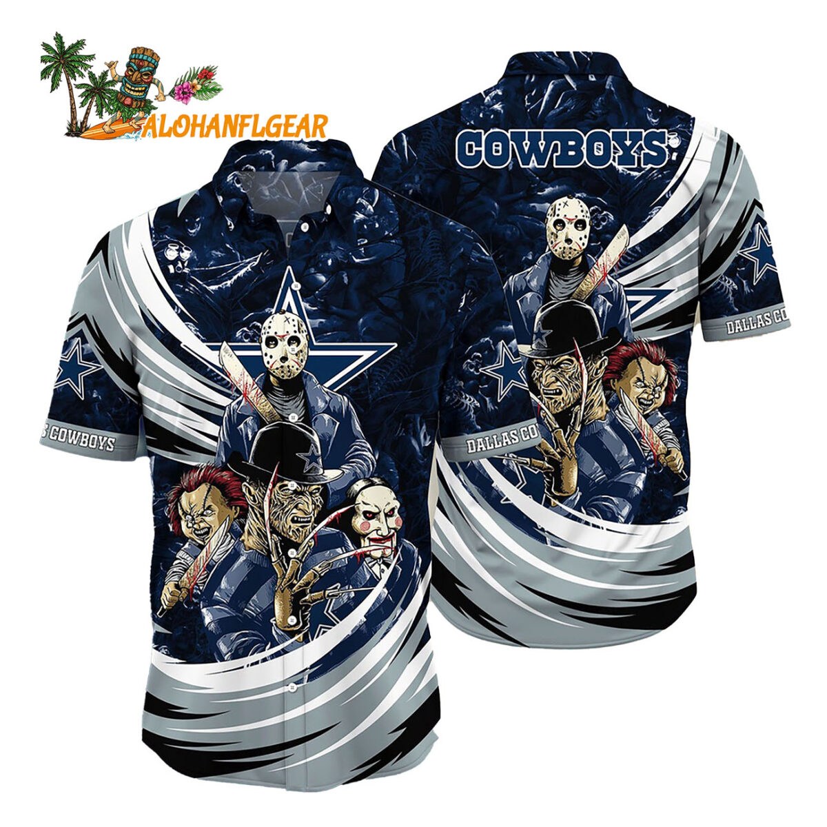 Dallas Cowboys Halloween Horror Movie Characters Hawaiian Shirt 1