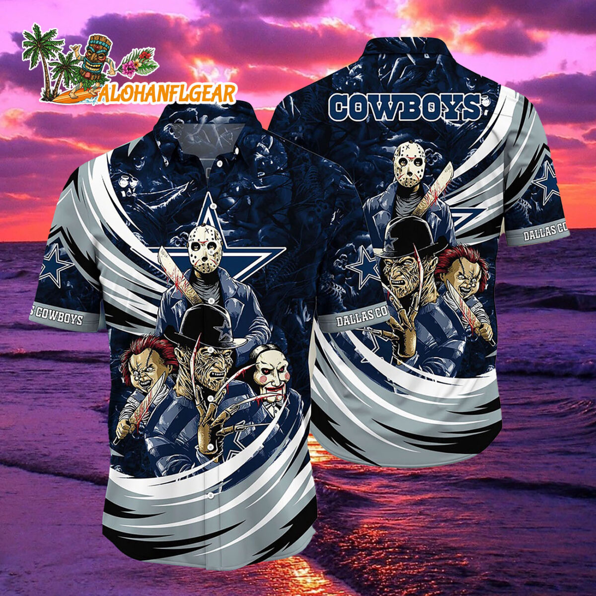 Dallas Cowboys Halloween Horror Movie Characters Hawaiian Shirt 2