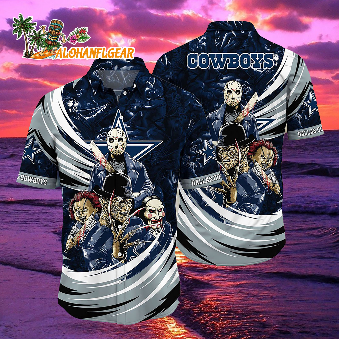 Dallas Cowboys Halloween Horror Movie Characters Hawaiian Shirt Dallas Cowboys Halloween Horror Movie Characters Hawaiian Shirt
