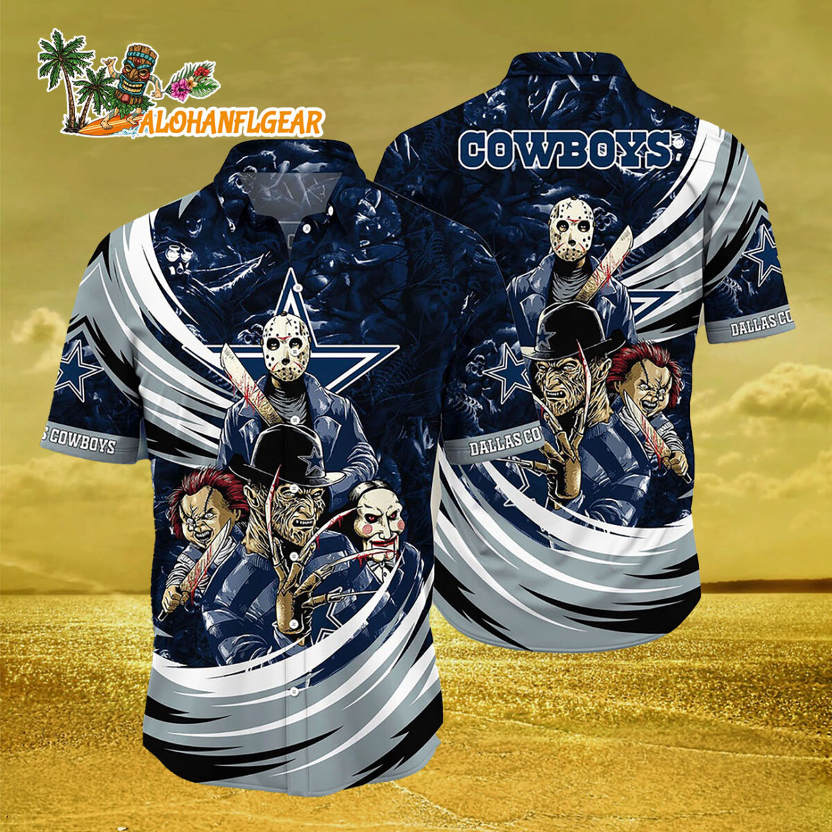 Dallas Cowboys Halloween Horror Movie Characters Hawaiian Shirt 3