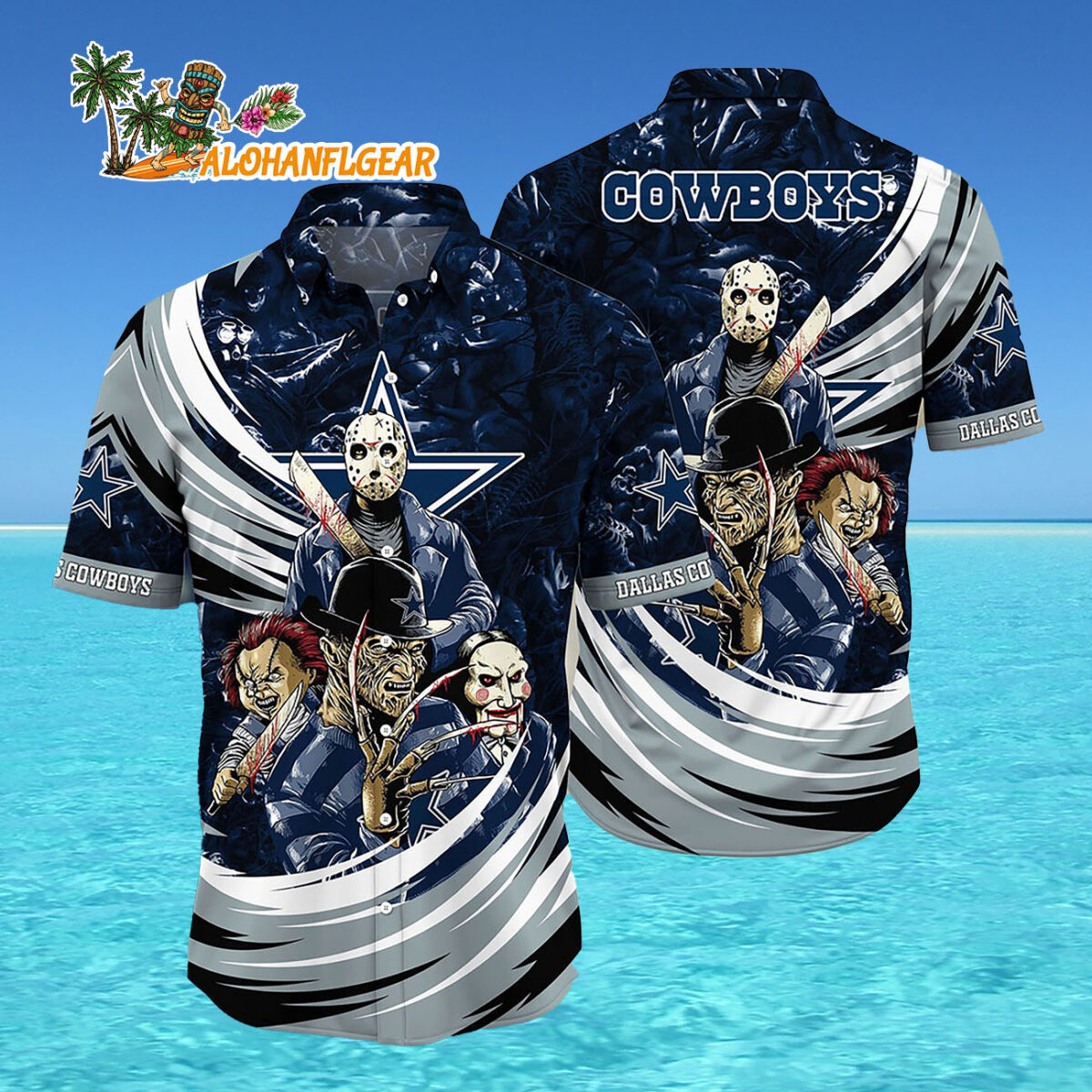 Dallas Cowboys Halloween Horror Movie Characters Hawaiian Shirt 4