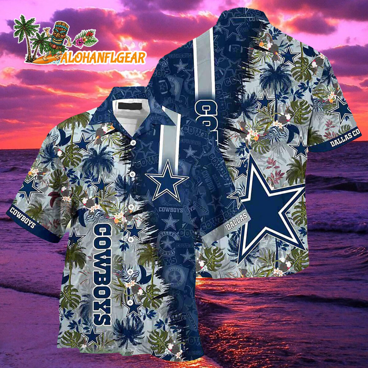 Dallas Cowboys Summer Beach Hawaiian Button Up Shirt 1 Dallas Cowboys Summer Beach Hawaiian Button Up Shirt 2
