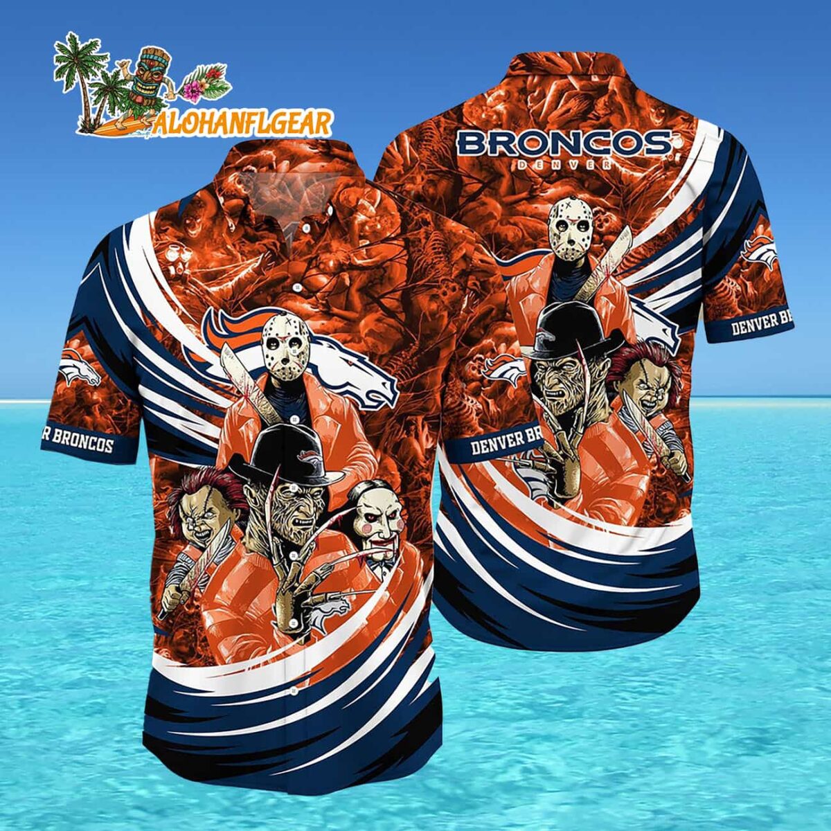 Denver Broncos Halloween Horror Movie Characters Hawaiian Shirt 4